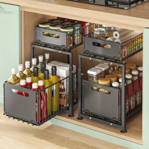 2 Tier Slide Out Cabinet Organizer Heavy Duty